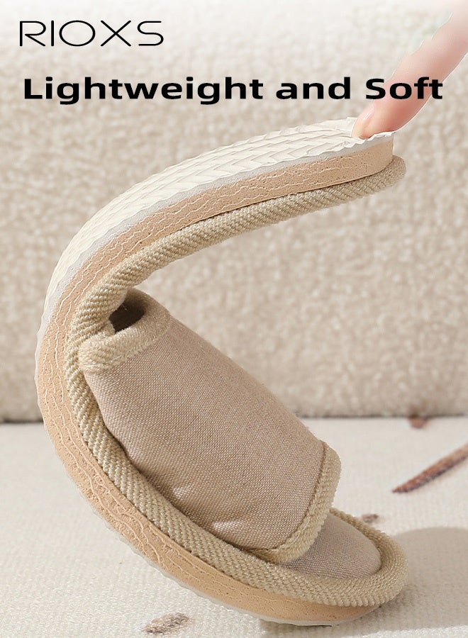 RIOXS 2 Pair Unisex Open Toe Summer House Slippers, Lightweight Breathable Slippers for Men and Women, Comfortable Slip On Slides Sandals, Washable Reusable Silent Slide Slippers for Guests, Non Slip Spa Slipper for Home Bedroom, Hotel, Travel, Beige+Blue - Image 3